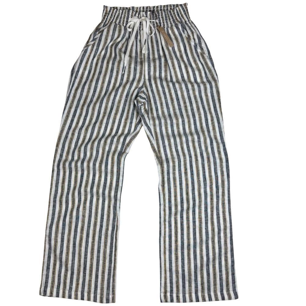 NWT Linen Blend Striped Wide Leg Pant Women Large Pull On Coastal Chic Love Tree